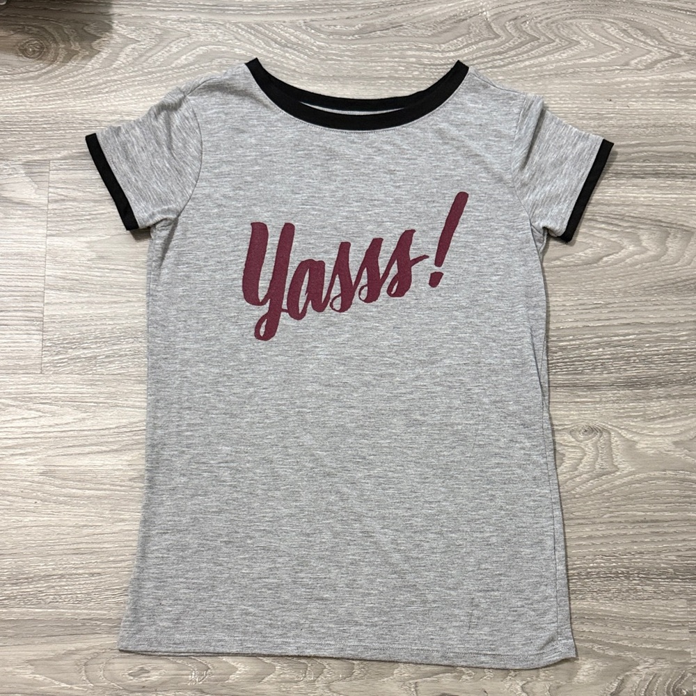 The Print Shop YASSS! Crew Neck Juniors T-Shirt Ringer Style Tee
